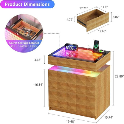 HWB Nightstand with RGB Lights, 3 Drawers Night Stand with Hidden Storage - Image 2