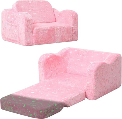 MeMoreCool Glowing Unicorn Kids Chair, 2-in-1 Glow in the Dark Kids Couch Fold by MeMoreCool