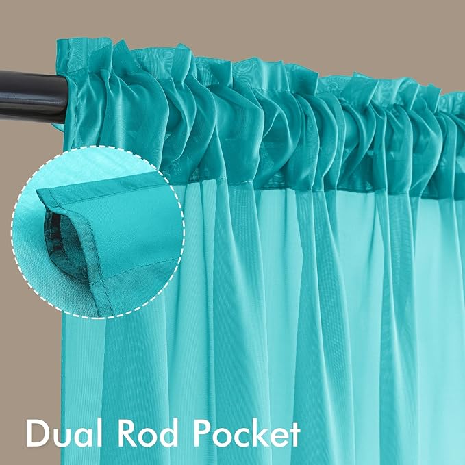 MIULEE Turquoise Sheer Curtains 96 Inches Long 4 Panels 42 x 96 Inches | Light - Image 3