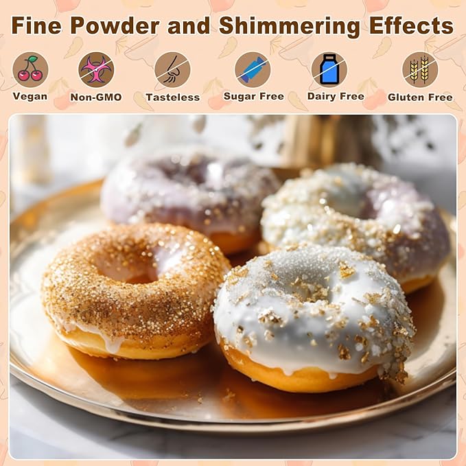 Edible Glitter Set - 15 Colors Food Grade Luster Dust, Edible Glitter Powder for Drinks, Cake Decorating, Chocolates, Fondant, Strawberries, Cupcakes, Candy, Cookie. Vegan - 5g/bottle