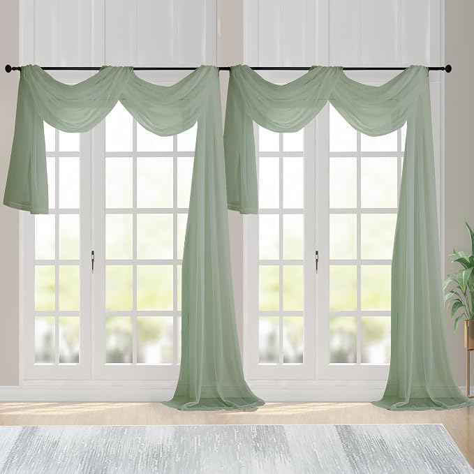 Chyhomenyc Extra Long Sage Green Sheer Curtains 144 inch 2 Panels, Translucent by Chyhomenyc