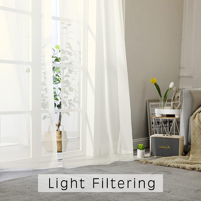 Sheer Ivory Curtains Light Filtering Window Drapes - Image 6