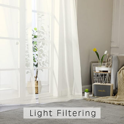 Sheer Curtains Ivory 144 inch Extra Long, Elegant and Airy Drapes Translucent - Image 2