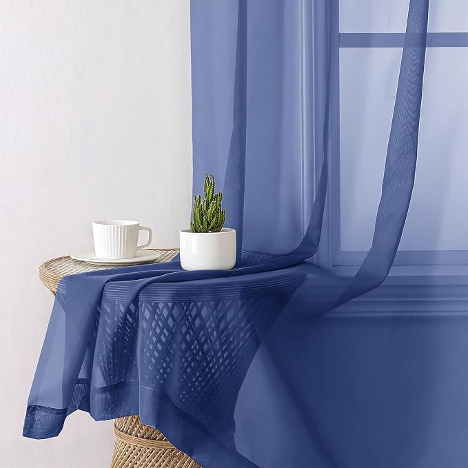 Royal Blue Sheer Curtains 72 Inches Long 2 Panels, Rod Pocket Voile Light - Image 3