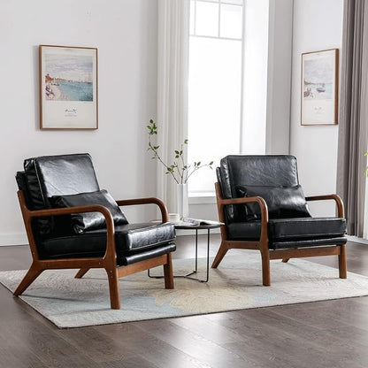 Deolme Mid Century Modern Accent Chair Living Room- Comfy Solid Wood Arm Chair - Image 3