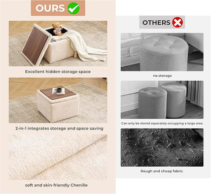 Cube Storage Ottoman, Chenille Ottoman Foot Stools, Ottoman Footstool - Image 6