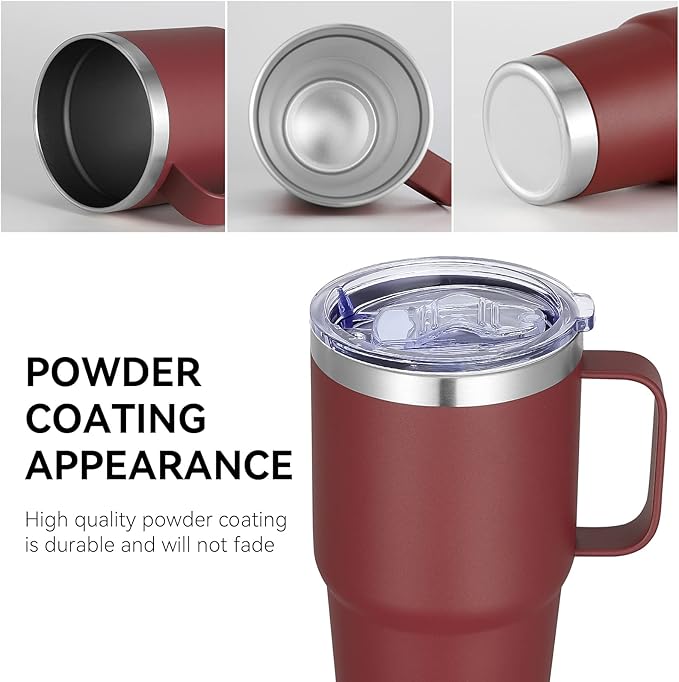 VEGOND 20 oz Tumbler with Handle Lid and Straw, Stainless Steel Insulated Travel Coffee Mug Spill Proof Double Wall Metal Tumbler Cup Keeps Drink Hot and Cold, Wine Red 1 Pack