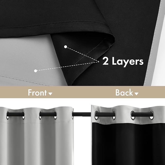 MIULEE Light Grey 90 Inch 100% Blackout Curtains - Image 3