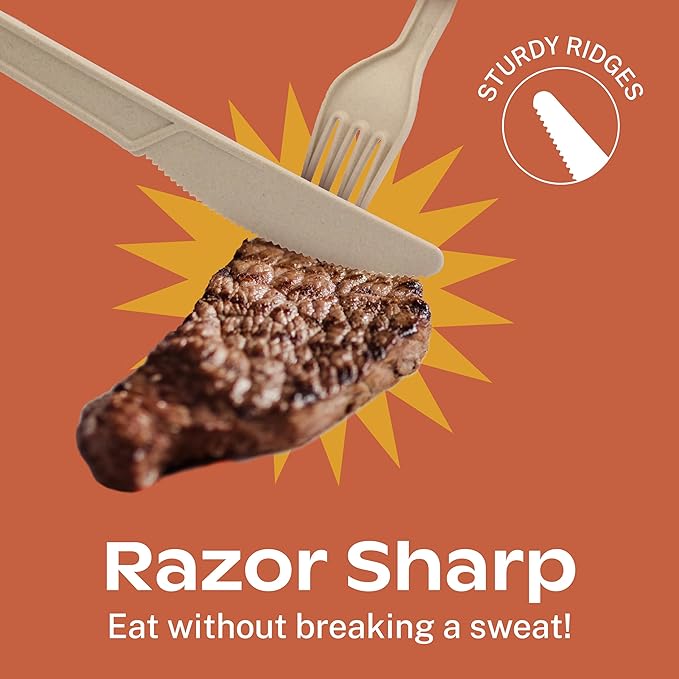 CORAL Light Brown 100% Compostable Forks - 400 Heavy Duty Forks (7.0 inch) - Break Resistant with Smooth Edges, Ocean Friendly Alternative to Plastic Silverware - Biodegradable & Disposable Forks