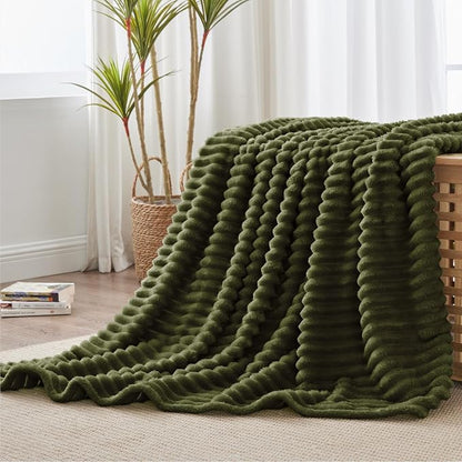BEDELITE Striped Fleece Throw Blanket, Olive Green, Soft Cozy, Lightweight Warm - Image 7