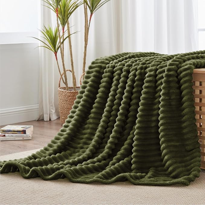 BEDELITE Ribbed Twin Blanket for Couch & Bed, Olive Green, Warm Yet Lightweight - Image 8