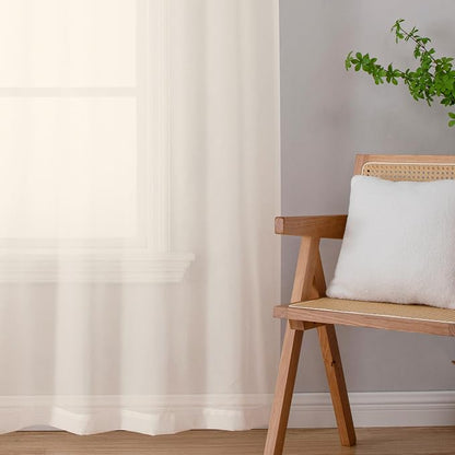 Chyhomenyc Cream Sheer Curtains 72 Inch Length 2 Panels, Light Filtering Top - Image 6