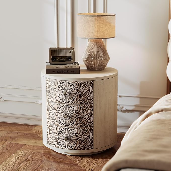 SUNBURY End Table Living Room Small Side Table w 3 Drawers, Vintage Bedside by SUNBURY