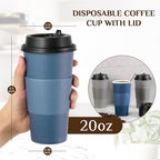 LITOPAK 100 Pack 20 oz Disposable Paper Coffee Cups with Lids, Sleeves and Stirring Sticks for Hot Coffee, Water or Juice, Blue and Gray Hot Paper Cups for Cafes, schools, offices, shops