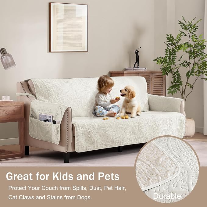 Ivory Recliner Chair Covers, Quilted Décor Water-Repellent Medium Lazy Boy - Image 8