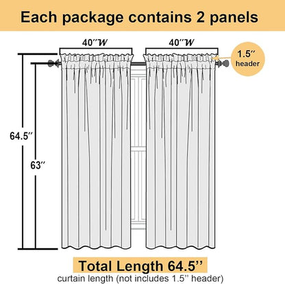 Yellow Sheer Curtains 63 Inch Length 2 Panels, Light Filtering Voile Curtain - Image 3