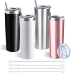 20 oz Skinny Tumbler with Lid and Straw,Stainless Steel Vacuum Insulated Tumbler Cup Double Wall Leak-proof Coffee Mug,Travel Thermal Water Tumbler for Office,Outdoor (Black/White/Rose gold/Silver)