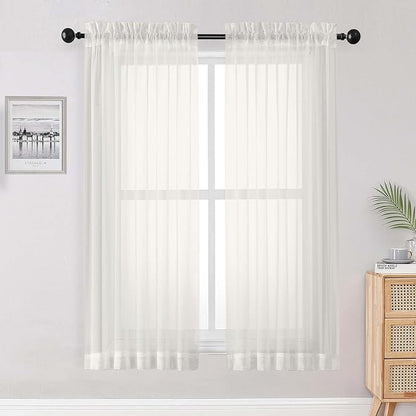 Ivory Sheer Curtains 68 Inch Length 2 Panels Set by OWENIE