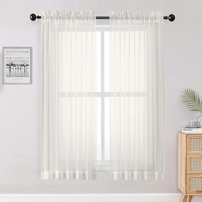 Ivory Sheer Curtains 72 Inches Long 2 Panels Set, Transparent Voile Sheer by OWENIE
