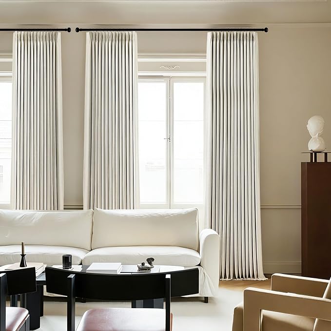 100% Blackout Pinch Pleated Linen Curtains 92 Inches Long - Image 3