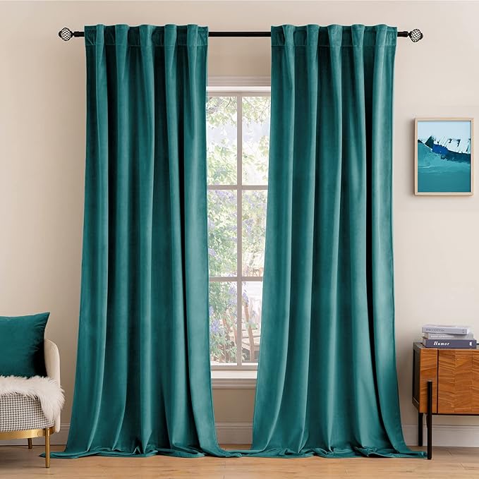 MIULEE Teal Velvet Curtains 52x96 inches 2 Panels Luxury Blackout Curtains | by MIULEE