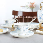 fanquare 15 Piece Blue Rose Porcelain Tea Set, British Floral Teapot with Tea Cups, Women Tea Party Set for 6
