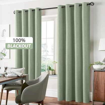 Yakamok 90 Inch Light Sage Green Linen Texture Curtains - Image 7