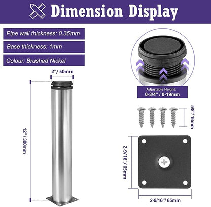 12 Inch Metal Furniture Legs Stainless Steel Adjustable Legs Silver Metal Legs - Image 5