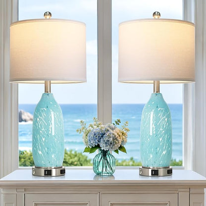 Rinweey 26" Bule Glass Table Lamps Set of 2, Nautical lamp - Image 8