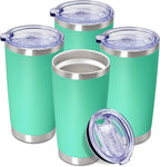 20 oz Tumbler Coffee Tavel Tumblers Bulk with Lid Stainless Steel Double Wall Vacuum Insulated Mug Powder Coated Cups fit Car Cupholder for Hot and Cold - Light Blue, 4Pack
