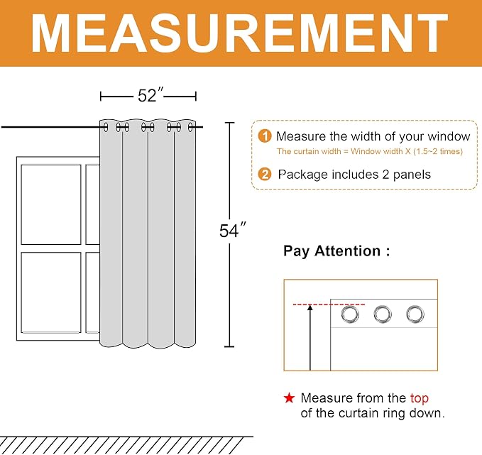 Blackout Curtains for Bedroom, 52 x 54 Inches Long, 2 Panels | Thermal - Image 7