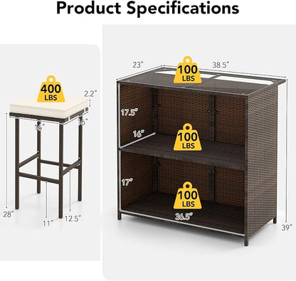 Tangkula Patio Bar Set, 3 Piece Outdoor Rattan Wicker Bar Set - Image 5