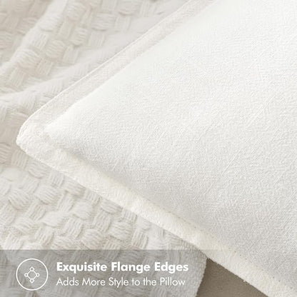 MIULEE Decorative Linen Euro Sham Pillow Covers 24x24 Cream White | Boho - Image 2