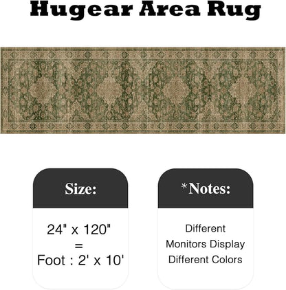 2x10 Green Retro Floral Washable Runner Rug - Image 2