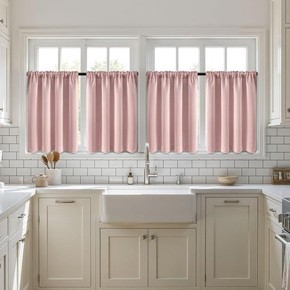 MIULEE Set of 4 Light Pink 45 Inch Short Blackout Kitchen Window Curtains | - Image 7
