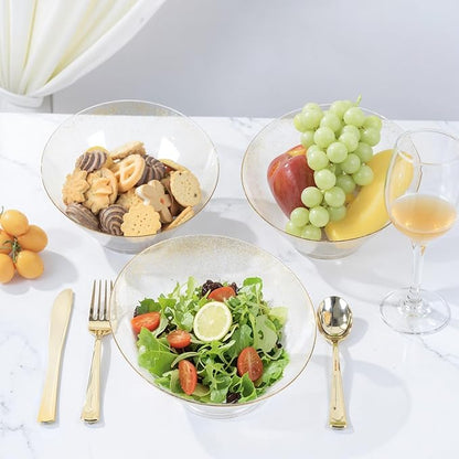 bUCLA 12 Pack Gold Glitter Plastic Serving Bowls - 20 OZ Disposable Snack, Fruit, Chip, Candy Angled Serving Bowls for Party & Thanksgiving