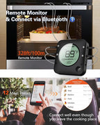 BFOUR Wireless Grill Thermometer, Bluetooth Meat Thermometer, Digital BBQ Meat Thermometer for Grilling Smoker Oven, Smart APP Alarm Monitor Instant Read with 4 Stainless Steel Probes