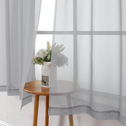 Light Grey Sheer Curtains 54 Inch Length 2 Panels, Airy & Breathable Solid - Image 3