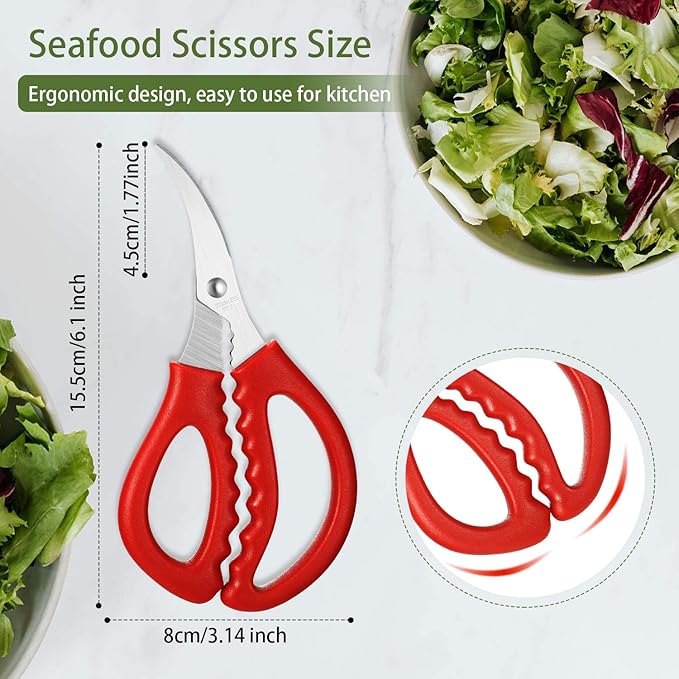 Honoson Kitchen Seafood Scissors Multifunctional Stainless Steel Shears Seafood Fish Crab Shrimp Lobster Scissors for Kitchen Peeling Tools