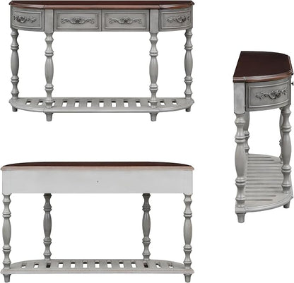 Retro Wood Curved Entryway Console Table 52-Inch Half Moon Hall Entryway Sofa - Image 5