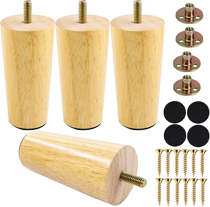 Yaliuliu 4 Inches Round Solid Wood Furniture Legs Set of 4, Natural Wooden by Yaliuliu