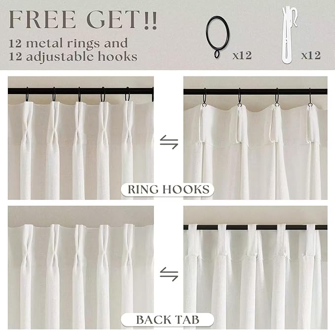 Natural Extra Wide Pinch Pleat 108 Inch Curtains 60 Inch Wide | Memory Training - Image 4