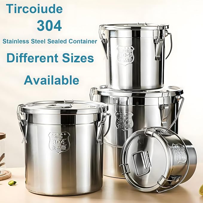 6L 1.5 gal Stainless Steel airtight Canister with Hand Airtight Lid Metal Storage Bucket, 304 Durable Food Storage Containers for Flour, Grain, Oil, Rice, Sugar Cereals Dispenser