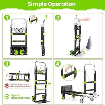 3-in-1 Folding Hand Trucks, 600Lbs Convertible Hand Truck Dolly, Heavy Duty - Image 4