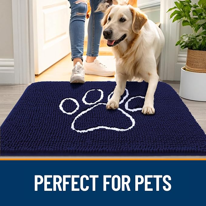 OLANLY Dog Door Mat for Muddy Paws 59x35, Paw Print Design Chenille Mud Mat | - Image 6