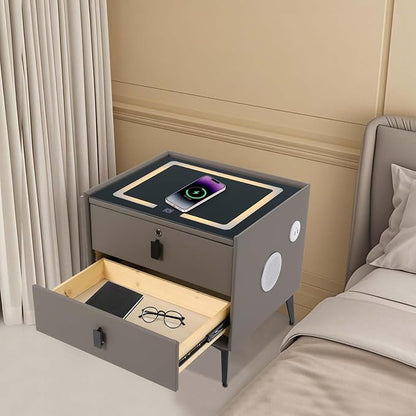 Smart Nightstand w/Fingerprint Lock Drawers, Smart Bedside Table w/USB Charging - Image 5
