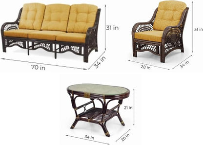 Malibu Lounge Set of 4: 2 Natural Rattan Wicker Chairs, Three-Seater Sofa - Image 5