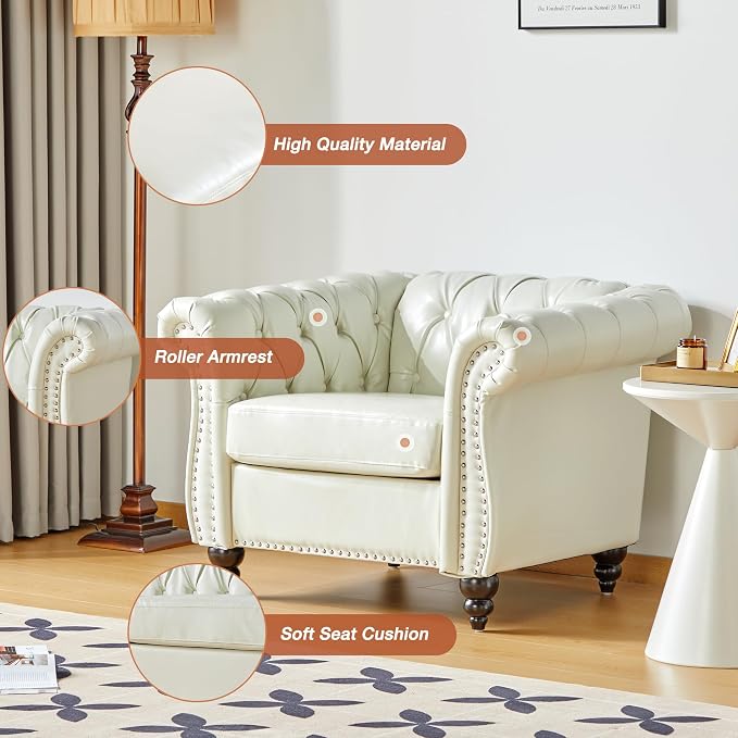 Living Room Chair, Modern Leather Chesterfield Sofa Chair, Mid Century Single - Image 6
