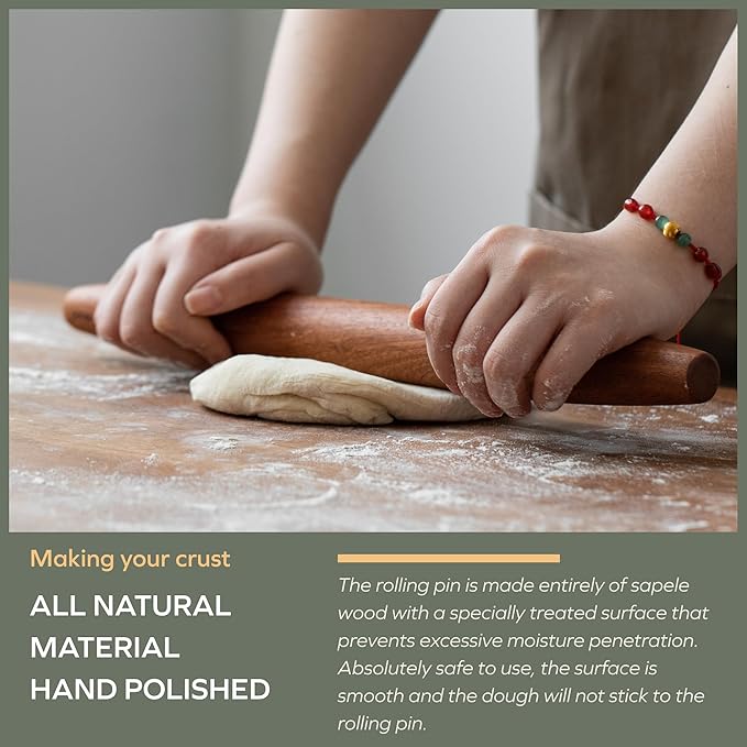 Muso Wood Sapele Wooden French Rolling Pin for Baking, Tapered Roller for Fondant, Pie Crust, Cookie, Pastry (French 15-3/4inch)