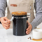 TEDSWAIT Coffee Canisters Airtight Coffee Bean Storage Container Kitchen Stainless Steel Food Storage Container with Scoop Date Tracker & CO2 Valve 61Fl Oz (Diamond Black)
